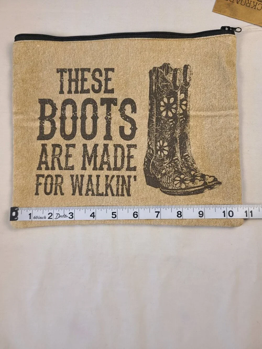 Burlap Zipper Bag Tan (These boots are made for walking) New